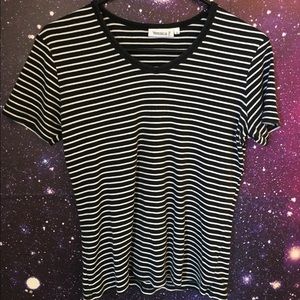 Striped Semi V neck Tee