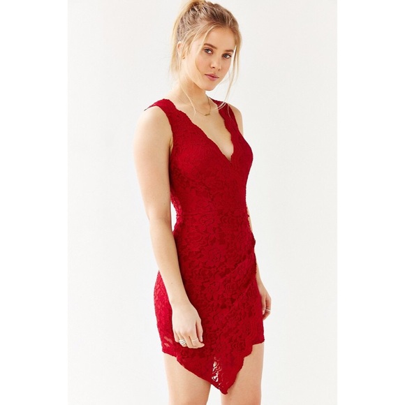 Kimchi Blue Red Scalloped Lace Dress (UO)