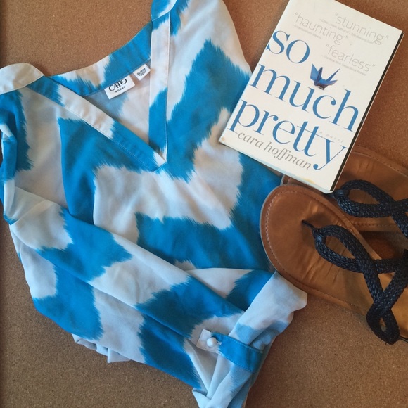 Aqua & White Sheer Zig Zag Blouse