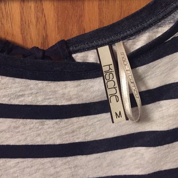 Cute back detail Navy striped top Sz Med - Picture 4 of 4