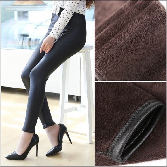 New faux thickening leather legging black S