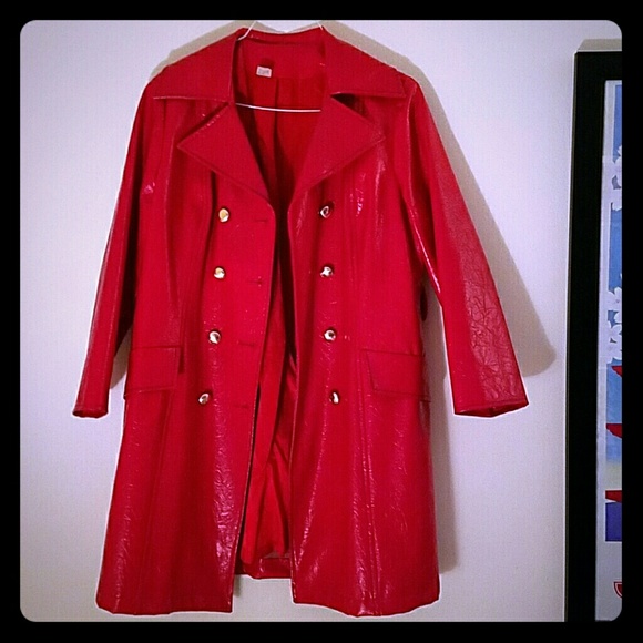 Vintage Long Red Leathery Coat Make Offer