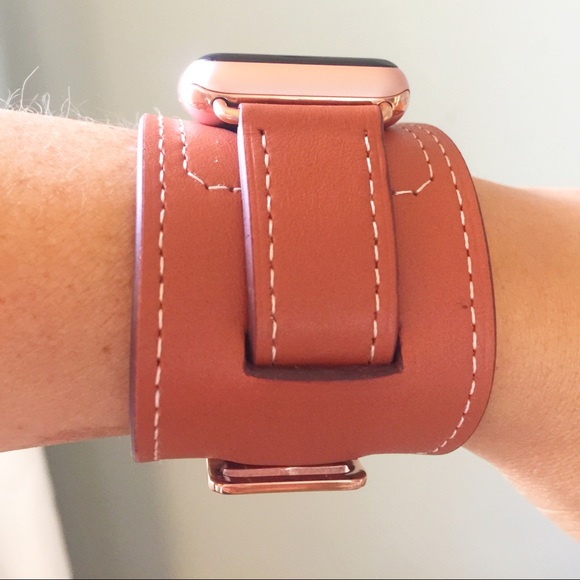 🌸ROSE GOLD Brown Apple Watch Cuff Band Strap NEW - Picture 3 of 5