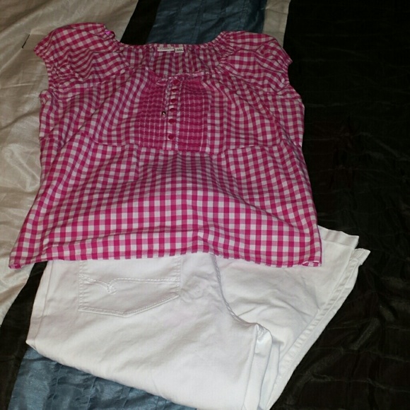 Sz. 18-20 Pink and white gingham shirt