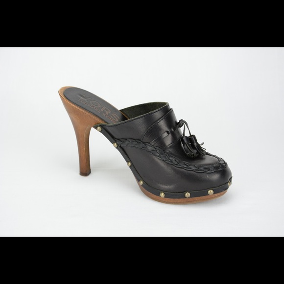 Michael Kors Navy Leather Tassel Mules Clogs 5.5