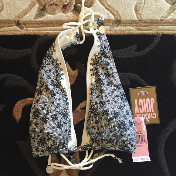 juicy Couture halter Bikini top black cream  M
