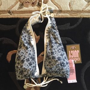 juicy Couture halter Bikini top black cream  M