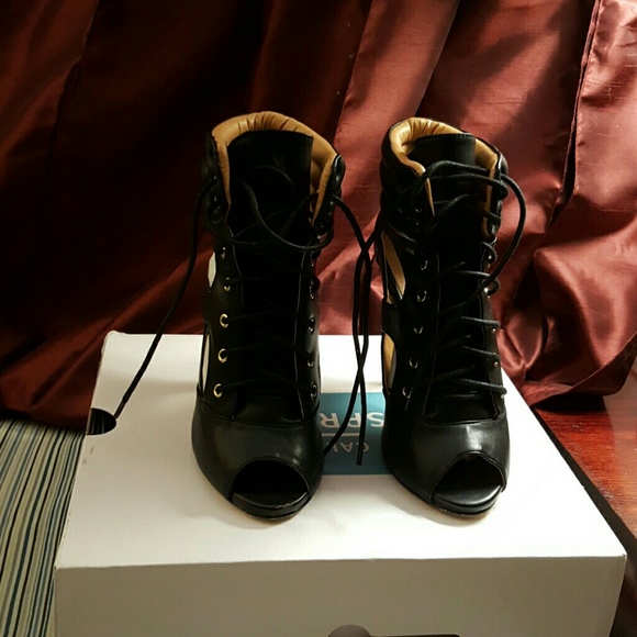 Black lace up booties