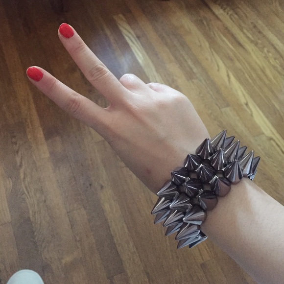 Spike Stud Statement Bracelet Silver Grey Jewelry