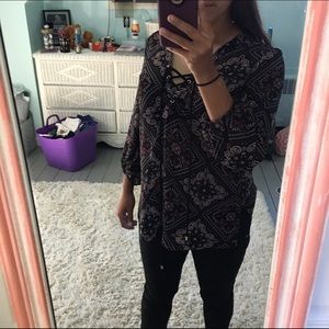 Lace up paisley blouse