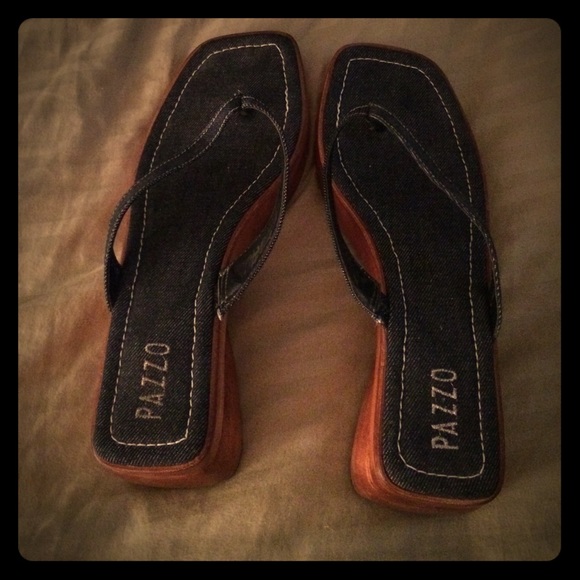 Pazzo Denim and Wood Thong Sandals