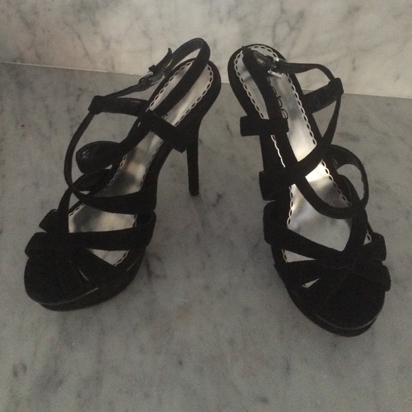 Black strappy Bebe platform heels