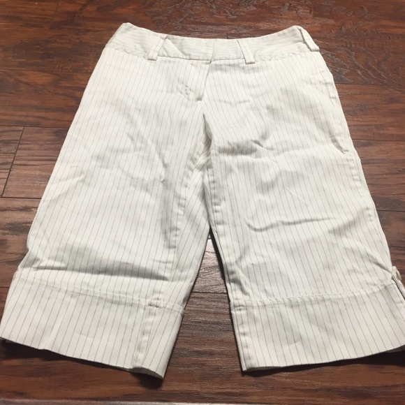 White with black pinstripe Bermuda shorts