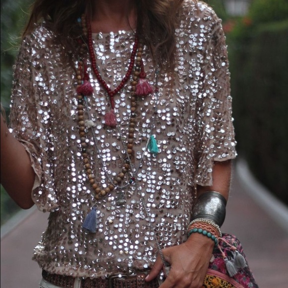 NWT White House Black Market Zinc Sequin Blouse