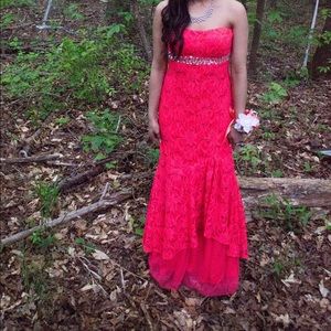 Coral Lace Mermaid Prom Dress