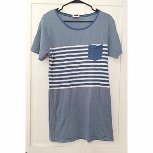 Blue and White Striped T-Shirt Dress