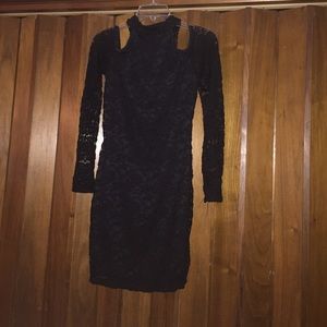 Toni Black lace dress with off the shoulder sleeve