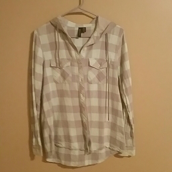 Hooded light blue & grey flannel