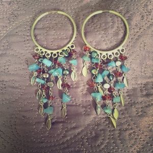 SIVER AND STONE DANGLE EARRINGS 4 PAIR