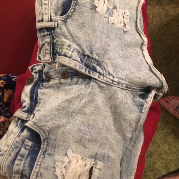 Acid wash denim high waisted button fly shorts - Picture 1 of 2