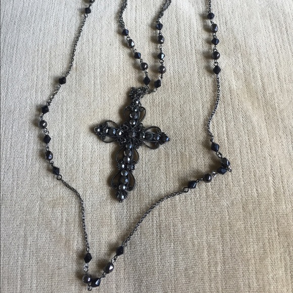 Black beaded cross necklace