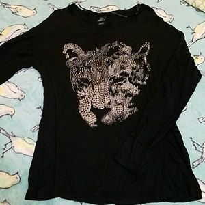 Zara long sleeve jaguar studded black shirt