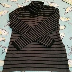 Buttoned turtleneck black gray striped knit