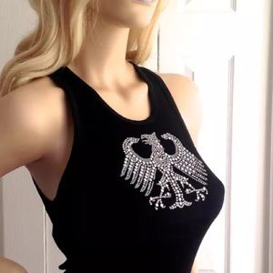 Sale‼️Black rib tank top silver stud falcon bird S
