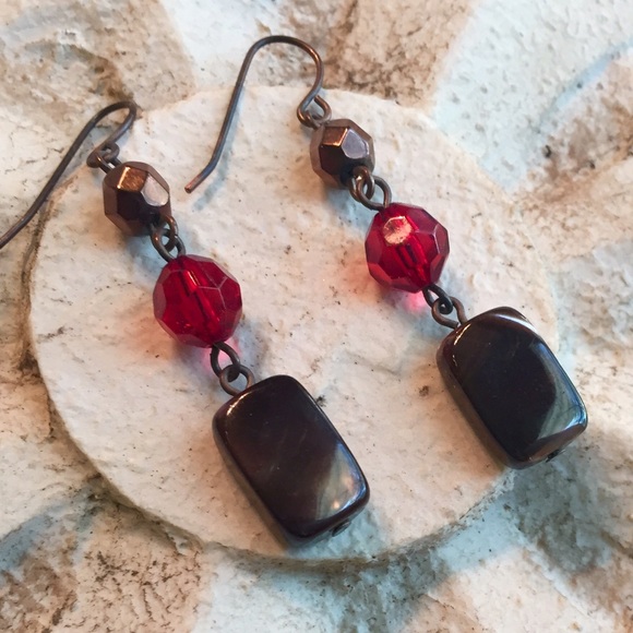 Small red and brown earrings
