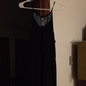 Strappy black knit dress with beading