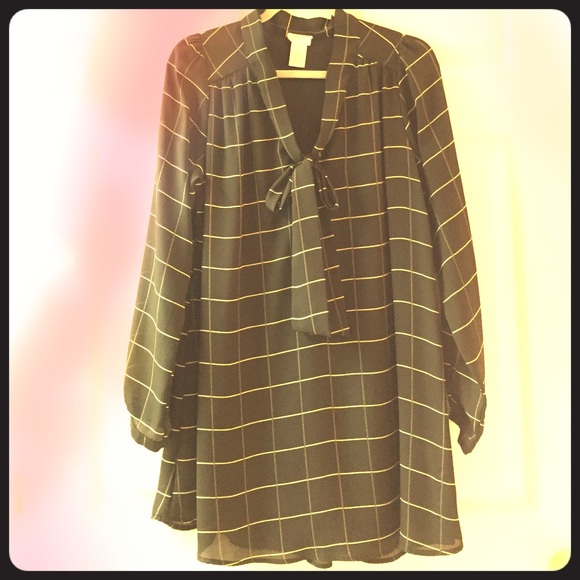 Sweet bow tie plaid shift dress