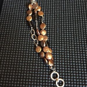 Silpada Bronze Coin Pearl Multi Strand Bracelet.