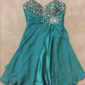 Teal Cocktail Length formal dress