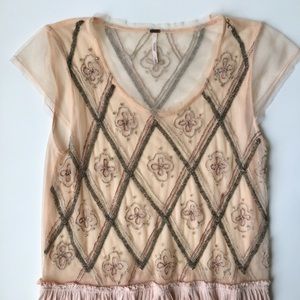 🎉HP🎉 Free People Blush Pink Beaded Baby Doll Top