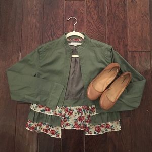Ruffled Short Army Green Jacket