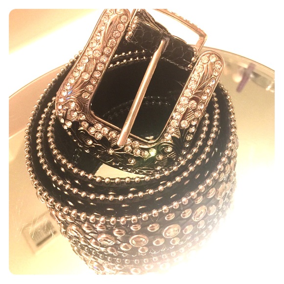 Black Leather Sparkly Belt Small