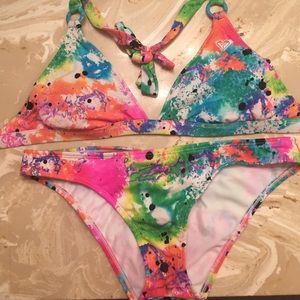 Roxy Medium tye-dye rainbow bikini set