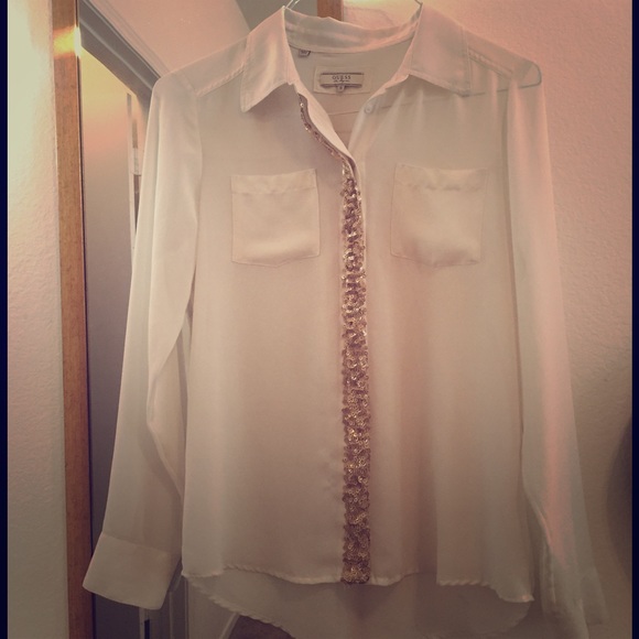 Sheer Chiffon Sequin Button Down by Guess.