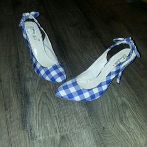 Blue and White Plaid Heels