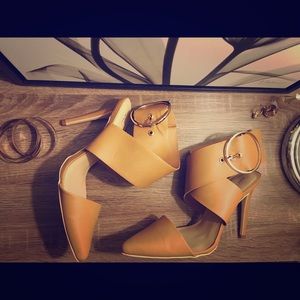 Camel/Tan/Natural Ankle Wrap Pointed Heel
