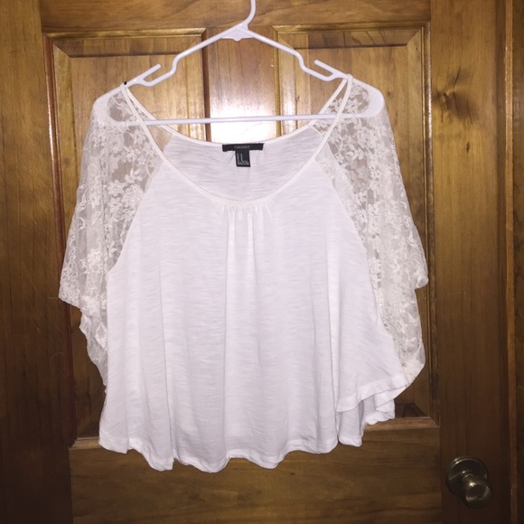 forever 21 lace batwing sleeve white top