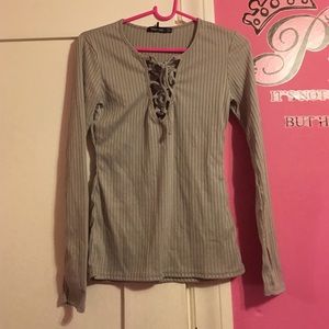 Rib Lace Up Top