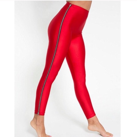 American Apparel red side zip leggings