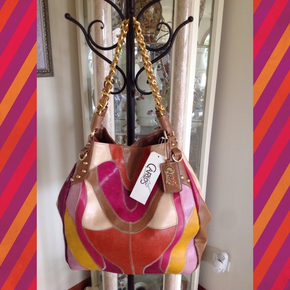 NWT CARLOS DISTRESSED LEATHER PATCH WORK HANDBAG - Picture 1 of 4