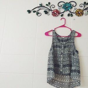 Black & Beige Sheer Tribal Top