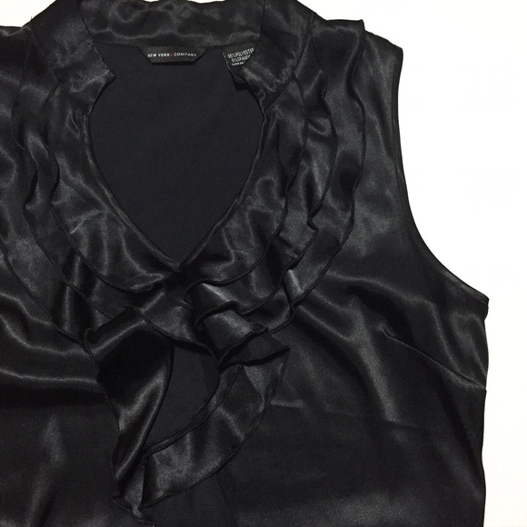 NY & Company Black Satin Ruffle Blouse