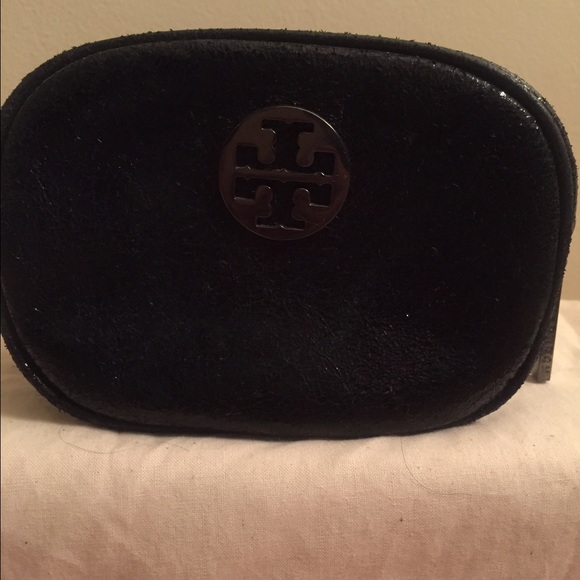 Authentic Tory Burch Small Black Metallic MU Bag