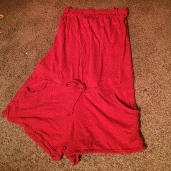 small red strapless romper