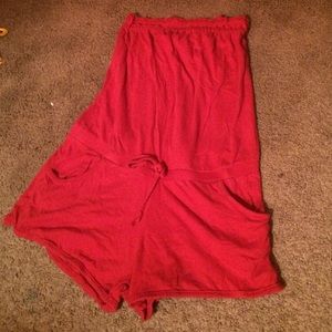 small red strapless romper