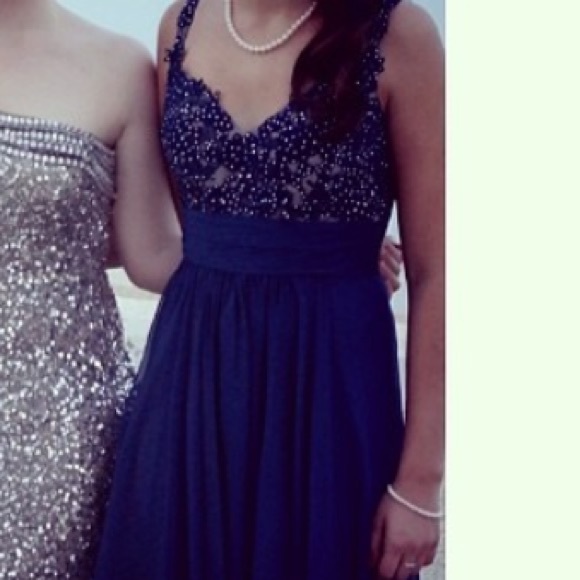 Floor length, dark blue prom dress. - Picture 1 of 1